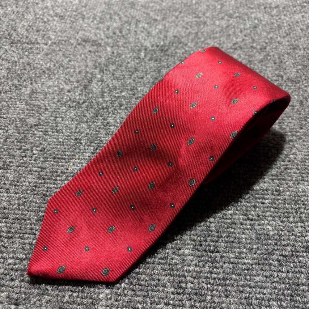 Christian Dior Mens Silk Tie Red Geometric Diamond Pattern Designer Necktie
